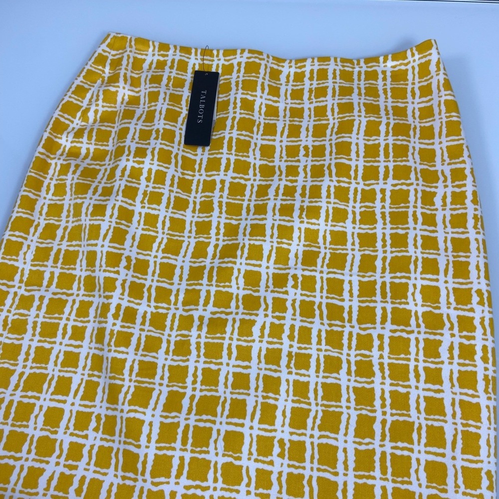 Talbots Womens 6 Yellow White Grid Cotton Pencil‎ Skirt NEW Lined Career Classic
